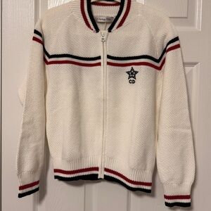 Dior Cream and Black Wool/Cashmere Cardigan with Red Accents(OEM)
